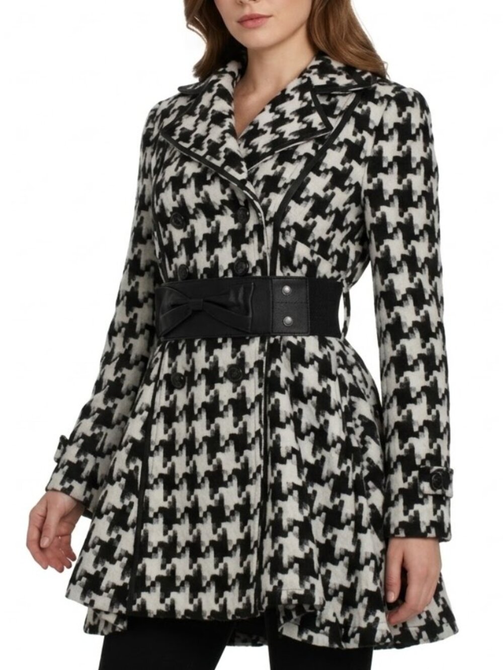Double Zero Houndstooth Wool Blend Fit & Flare Peacoat Size Medium